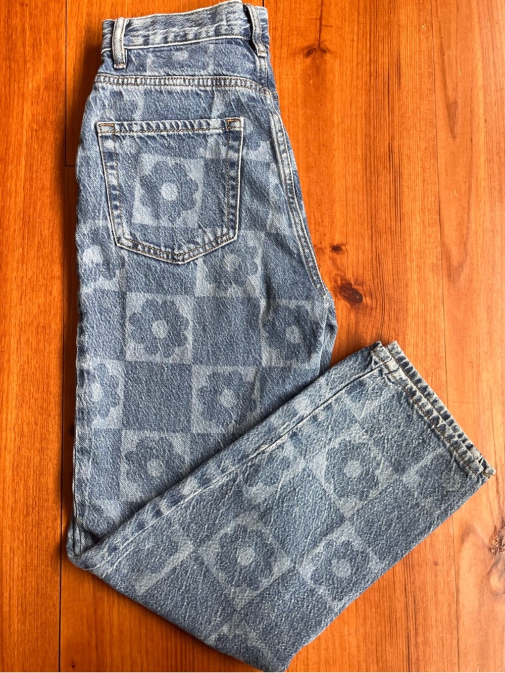 PacSun High Rise Straight - Denim Jeans - Floral Checked Sz 23